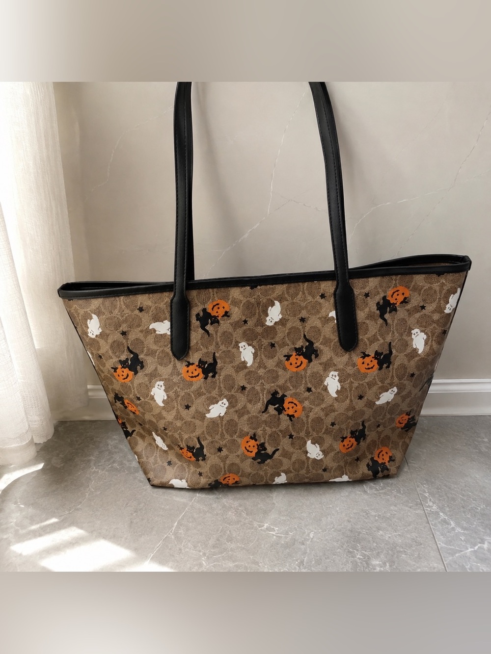 Coach Brown Signature Halloween Print Tote with Black Trim - Picture 3 of 4